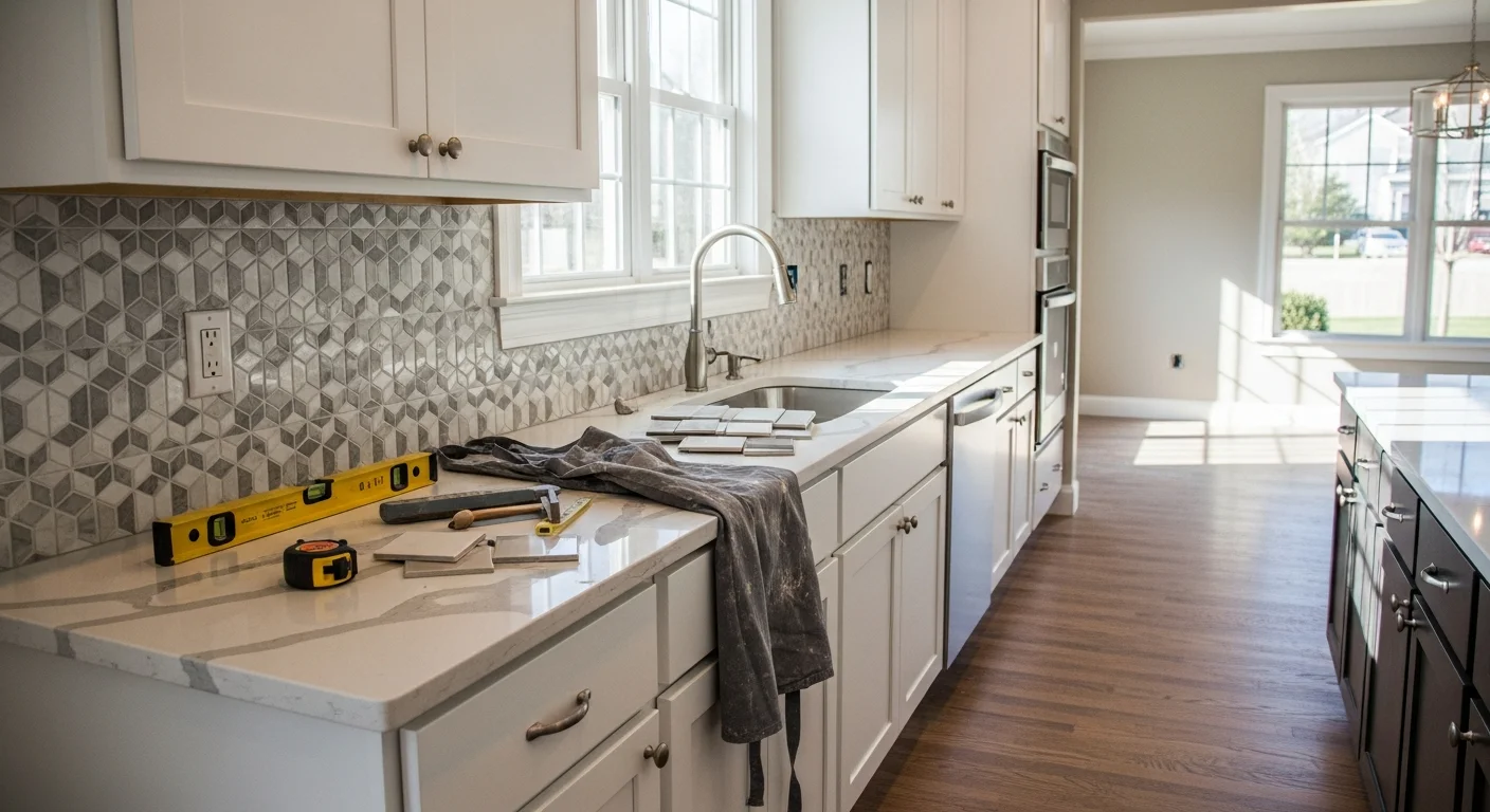 Modern kitchen with custom cabinets and granite countertops
