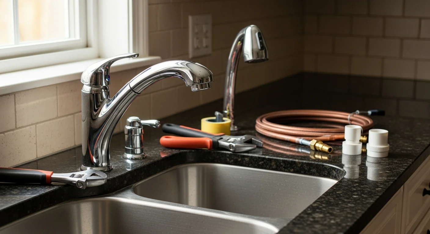 Plumber installing new water fixtures