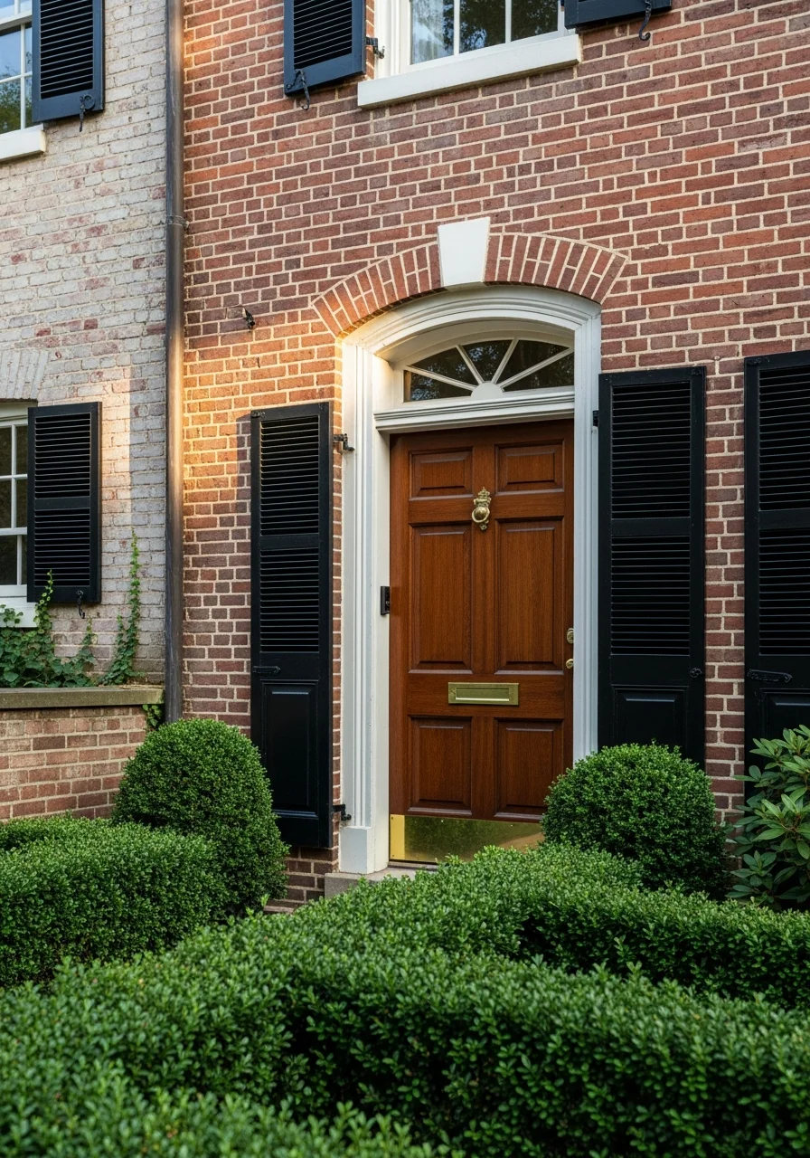 Alexandria historic home entrance with original architecture, traditional door, and period landscaping.