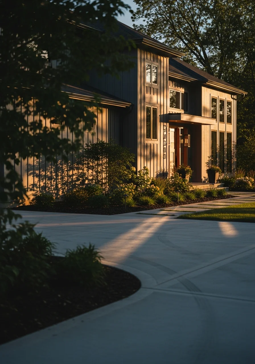 Ashburn home exterior with contemporary design, professional landscaping, and welcoming entrance.