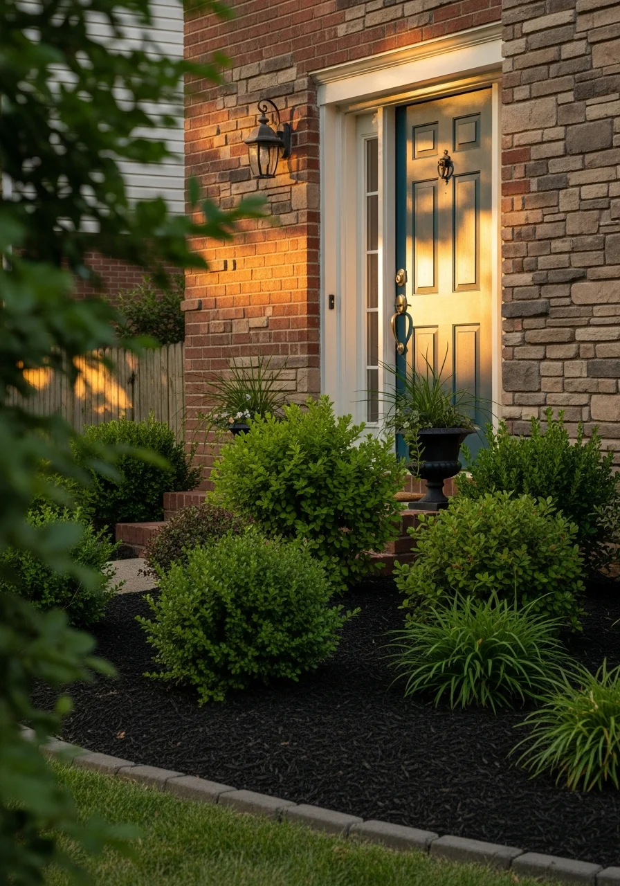 Close-up of Burke residential entrance with professional landscaping and welcoming front door.
