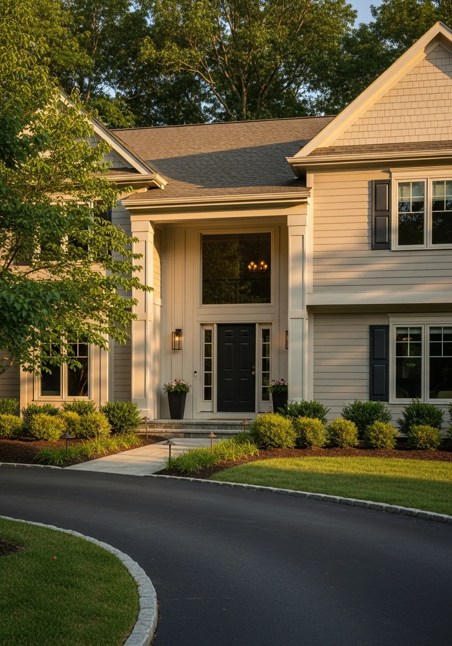 Reston residential entrance with contemporary design, manicured grounds, and welcoming front facade.